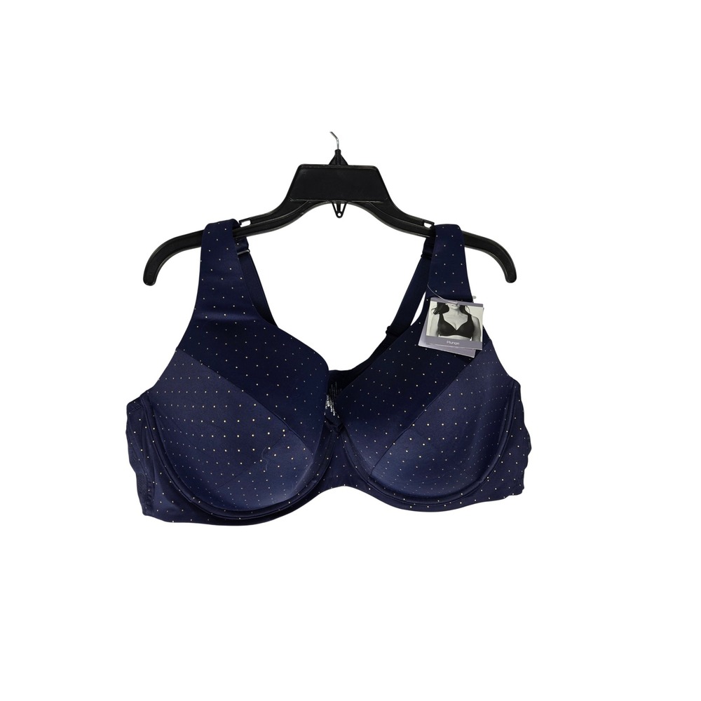 Catherines Bra Women 52C Plunge Navy Blue Gold Pin Dot Underwire NEW